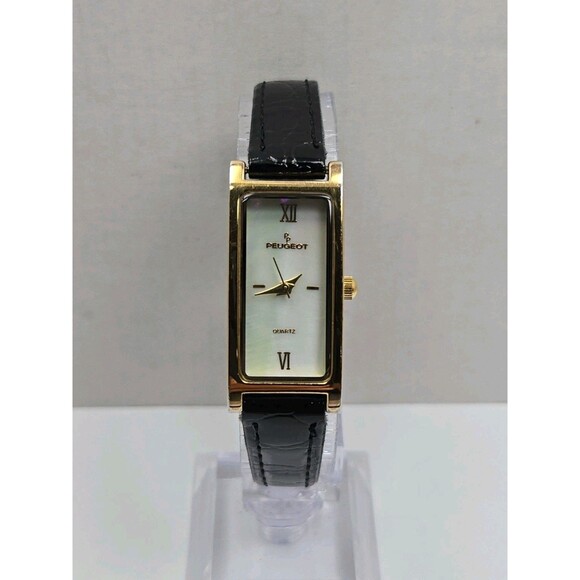 Peugeot Accessories - Peugeot Womens 14K Gold Plated Mother Of Pearl Slim Tank Dress Watch New Battery
